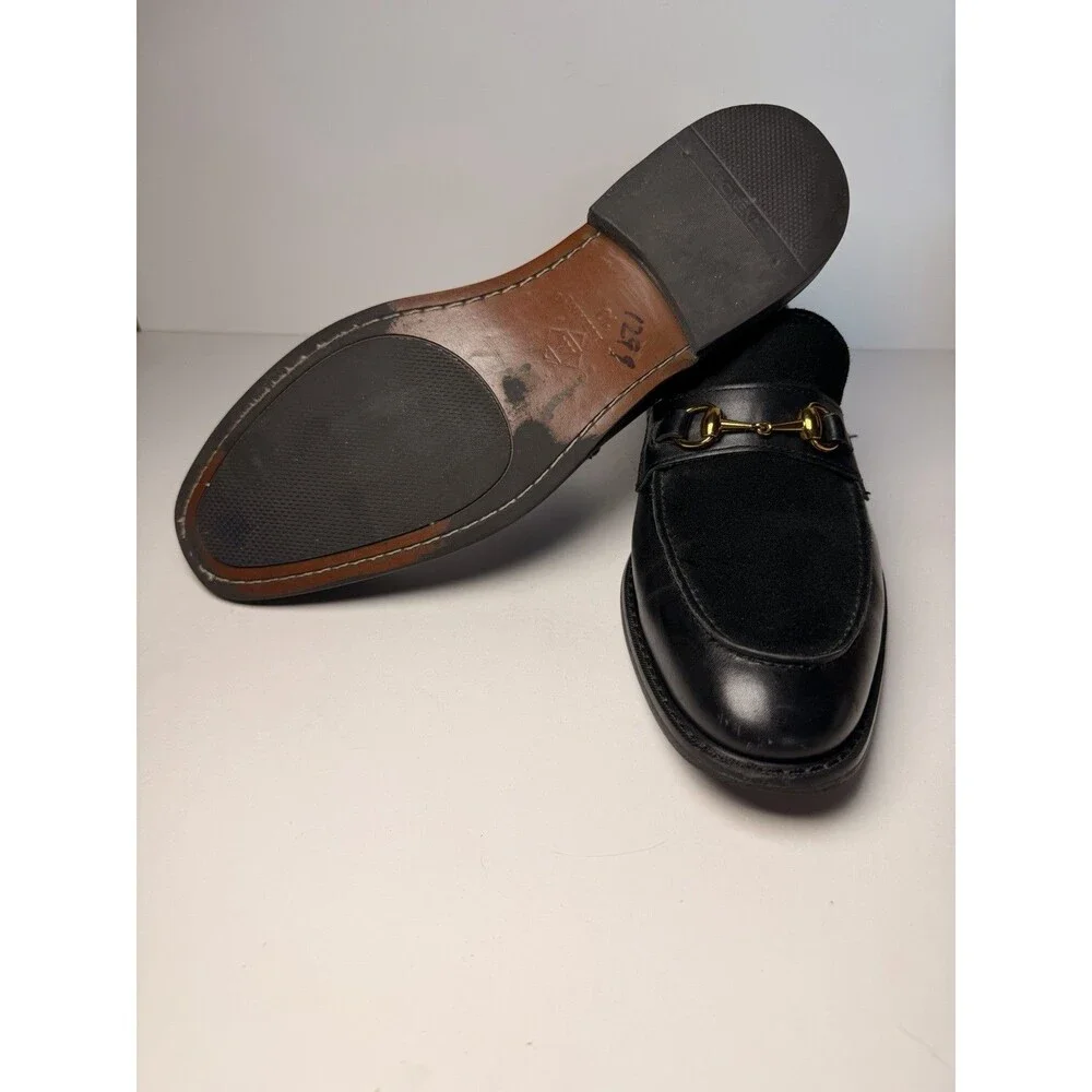 La Milano Men's Dickens Leather Suede Bit Loafers Black Gold Hardware Size 10